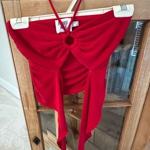 Princess Polly Scarlet Halter Top with Ring Accent